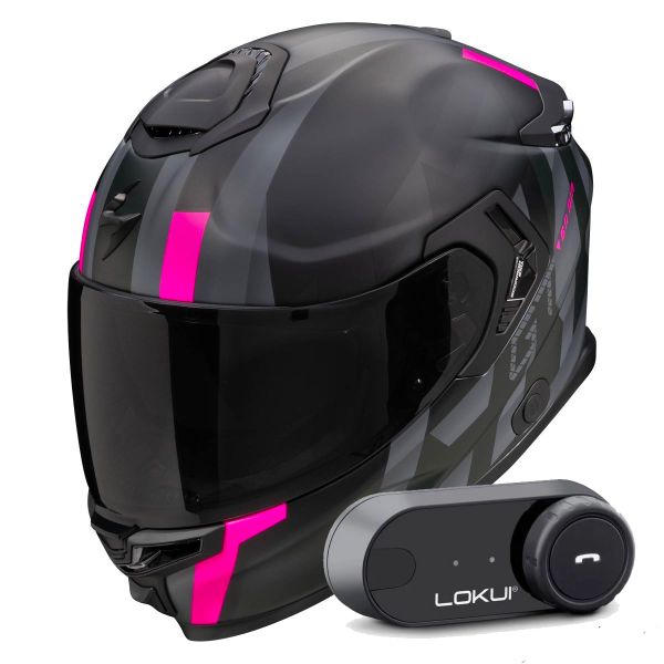 Integrale Scorpion Exo GT SP Air Touradven Black Mat Pink + Kit Bluetooth Lokui K30