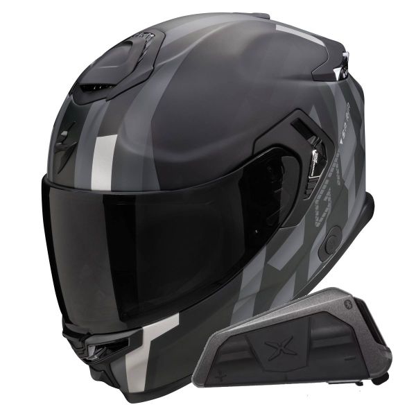Integrale Scorpion Exo GT SP Air Touradven Black Mat Silver + Kit bluetooth Exo-Com Link-1
