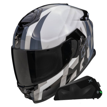 Integrale Scorpion Exo GT SP Air Touradven White Silver + Kit bluetooth Exo-Com Link-1C
