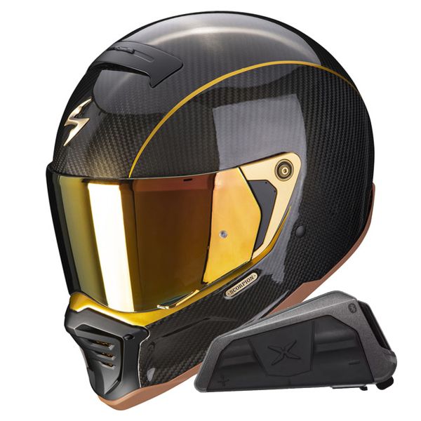Integrale Scorpion EXO-HX1 Carbon SE Black Gold + Kit bluetooth Exo-Com Link-1 Integrale Scorpion EXO-HX1 Carbon SE Black Gold + Kit bluetooth Exo-Com Link-1