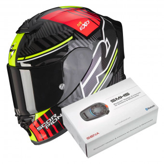 Integrale Scorpion Exo R1 Air Victory Black Silver Red + Kit Bluetooth SMH5