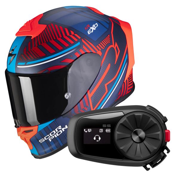 Integrale Scorpion Exo R1 Air Victory Matt Blue Red + Kit Bluetooth 5S