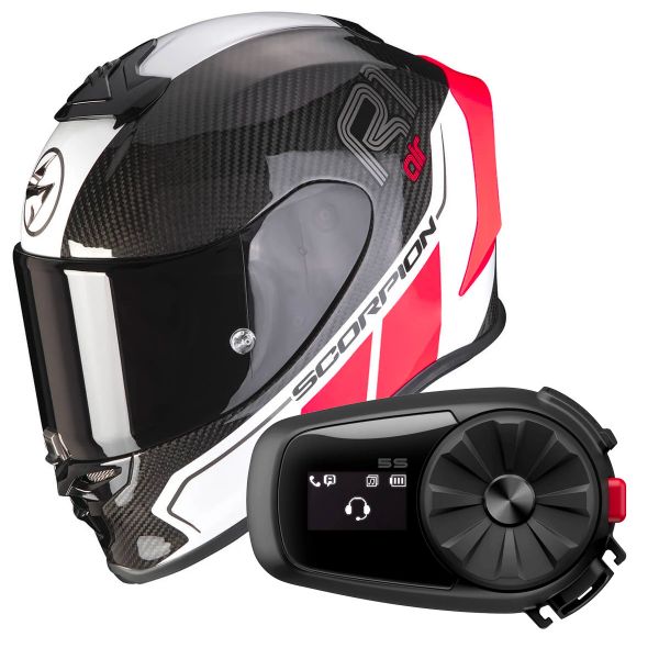 Integrale Scorpion Exo R1 Carbon Air Corpus II Black Neon Red + Kit Bluetooth 5S