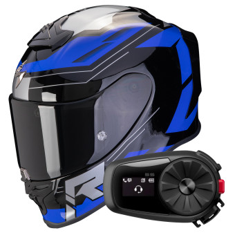 Integrale Scorpion Exo R1 Evo Air Blaze Black Blue + Kit Bluetooth 5S Solo