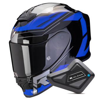Integrale Scorpion Exo R1 Evo Air Blaze Black Blue + Kit Bluetooth BT Mini