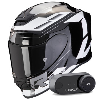 Integrale Scorpion Exo R1 Evo Air Blaze Black White + Kit Bluetooth Lokui K30