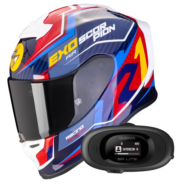 Integrale Scorpion Exo R1 Evo Air Coup Blue Red Yellow + Kit bluetooth 5R Lite Solo