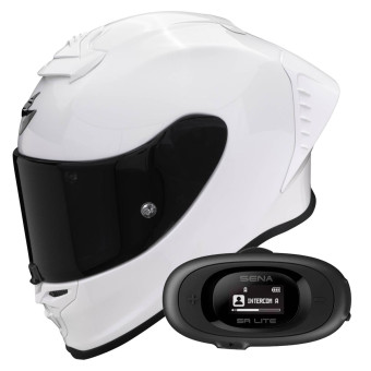 Integrale Scorpion Exo R1 Evo Air FIM Racing Solid Pearl White + Kit bluetooth 5R Lite Solo