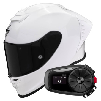 Integrale Scorpion Exo R1 Evo Air FIM Racing Solid Pearl White + Kit Bluetooth 5S Solo
