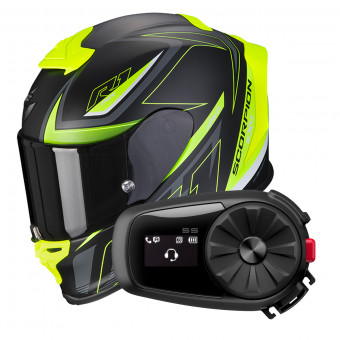 Integrale Scorpion Exo R1 Evo Air Gaz Matt Black Neon Yellow + Intercom Sena 5S
