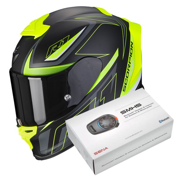 Integrale Scorpion Exo R1 Evo Air Gaz Matt Black Neon Yellow + Intercom Sena SMH5