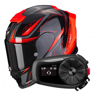 Integrale Scorpion Exo R1 Evo Air Gaz Metal Black Red + Intercom Sena 5S