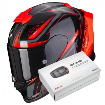 Integrale Scorpion Exo R1 Evo Air Gaz Metal Black Red + Intercom Sena SMH5