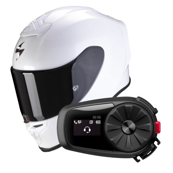 Integrale Scorpion Exo R1 Evo Air Solid Pearl White + Intercom Sena 5S