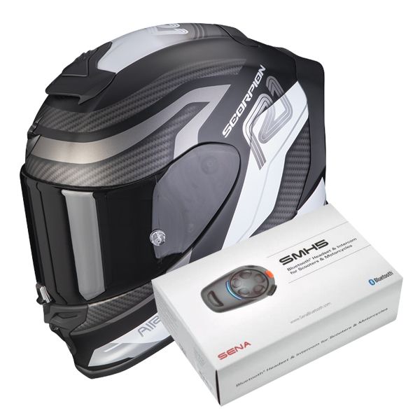 Integrale Scorpion Exo R1 Evo Air Vatis Matt Black White + Intercom Sena SMH5