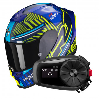 Integrale Scorpion Exo R1 Evo Air Victory Blue Neon Yellow + Intercom Sena 5S