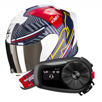 Integrale Scorpion Exo R1 Evo Air Victory Red Blue Yellow + Intercom Sena 5S