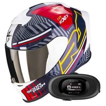 Integrale Scorpion Exo R1 Evo Air Victory Red Blue Yellow + Kit bluetooth 5R Lite