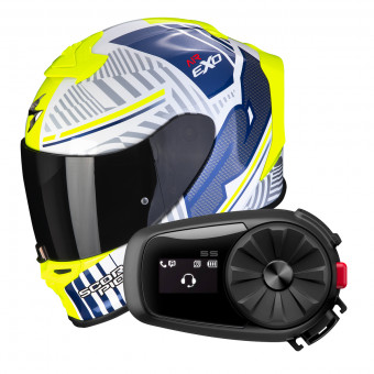 Integrale Scorpion Exo R1 Evo Air Victory White Blue + Intercom Sena 5S