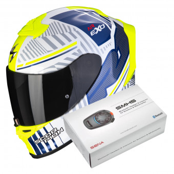 Integrale Scorpion Exo R1 Evo Air Victory White Blue + Intercom Sena SMH5