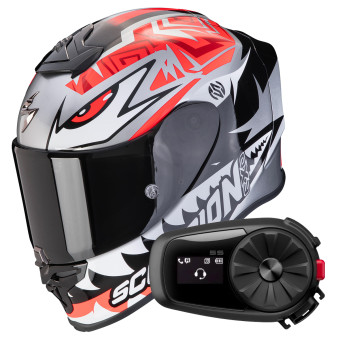 Integrale Scorpion Exo R1 Evo Air Zaccone Silver Black Red + Kit Bluetooth 5S Solo