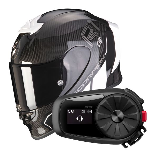 Integrale Scorpion Exo R1 Evo Carbon Air Corpus II Black White + Intercom Sena 5S