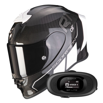 Integrale Scorpion Exo R1 Evo Carbon Air Corpus II Black White + Kit bluetooth 5R Lite
