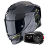 Casque Integrale Scorpion Exo R1 Evo Carbon Air Cynergy Black Yellow Fluo + Kit Bluetooth 5S Solo
