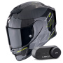 Casque Integrale Scorpion Exo R1 Evo Carbon Air Cynergy Black Yellow + Kit Bluetooth Lokui K30