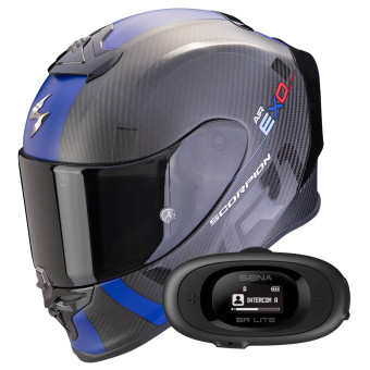 Integrale Scorpion Exo R1 Evo Carbon Air MG Matt Black Blue + Kit bluetooth 5R Lite Solo
