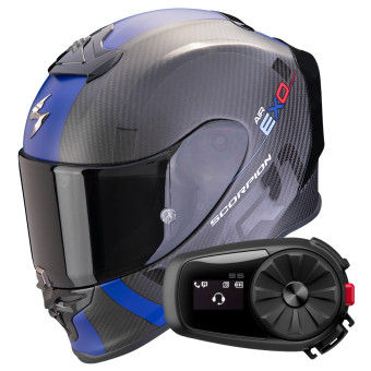 Integrale Scorpion Exo R1 Evo Carbon Air MG Matt Black Blue + Kit Bluetooth 5S Solo