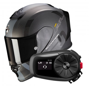Integrale Scorpion Exo R1 Evo Carbon Air MG Matt Black Dark Silver + Intercom Sena 5S