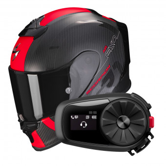 Integrale Scorpion Exo R1 Evo Carbon Air MG Matt Black Red + Intercom Sena 5S