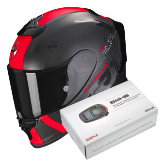 Integrale Scorpion Exo R1 Evo Carbon Air MG Matt Black Red + Intercom Sena SMH5