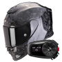 Casque Integrale Scorpion Exo R1 Evo Carbon Air Onyx Black + Kit Bluetooth 5S Solo