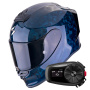 Casque Integrale Scorpion Exo R1 Evo Carbon Air Onyx Blue + Kit Bluetooth 5S Solo