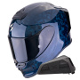 Casque Integrale Scorpion Exo R1 Evo Carbon Air Onyx Blue + Kit bluetooth Exo-Com Link-1