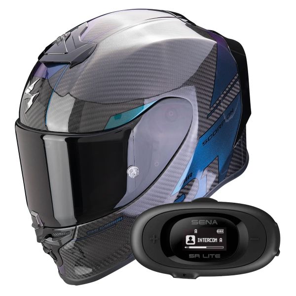 Integrale Scorpion Exo R1 Evo Carbon Air Rally Black Chameleon + Kit bluetooth 5R Lite Solo