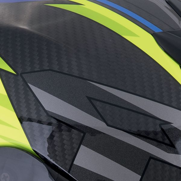 Scorpion Exo R1 Evo Carbon Air Runner Black Blue Yellow + Kit Bluetooth BT Mini