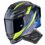 Casque Integrale Scorpion Exo R1 Evo Carbon Air Runner Black Blue Yellow + Kit Bluetooth BT Mini