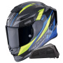 Casque Integrale Scorpion Exo R1 Evo Carbon Air Runner Blue Yellow + Kit bluetooth Exo-Com Link-1