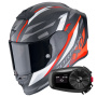 Casque Integrale Scorpion Exo R1 Evo Carbon Air Runner Matt Black Red + Kit Bluetooth 5S Solo