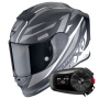 Casque Integrale Scorpion Exo R1 Evo Carbon Air Runner Matt Black White + Kit Bluetooth 5S Solo
