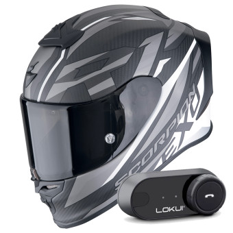 Integrale Scorpion Exo R1 Evo Carbon Air Runner Matt Black White + Kit Bluetooth Lokui K30