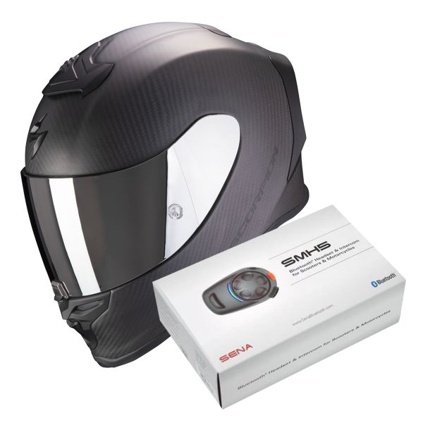 Integrale Scorpion Exo R1 Evo Carbon Air Solid Matt Black + Intercom Sena SMH5 Integrale Scorpion Exo R1 Evo Carbon Air Solid Matt Black + Intercom Sena SMH5