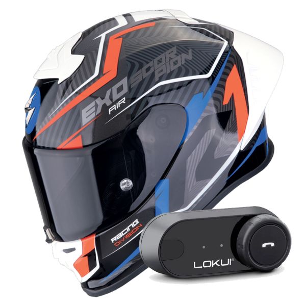 Integrale Scorpion Exo R1 Evo II Air Coup Black Red Blue + Kit Bluetooth Lokui K30