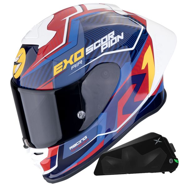 Integrale Scorpion Exo R1 Evo II Air Coup Black Red Yellow + Kit bluetooth Exo-Com Link-1C