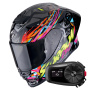 Casque Integrale Scorpion Exo R1 Evo II Air Savage Black Blue Pink + Kit Bluetooth 5S Solo