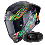 Casque Integrale Scorpion Exo R1 Evo II Air Savage Black Green Orange + Kit Bluetooth BT Mini