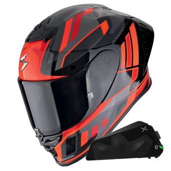 Integrale Scorpion Exo R1 Evo II Air Vital Black Silver Red + Kit bluetooth Exo-Com Link-1C